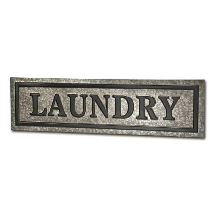 10" X 36" Gray Laundry Galvanized Metal Wall Decor