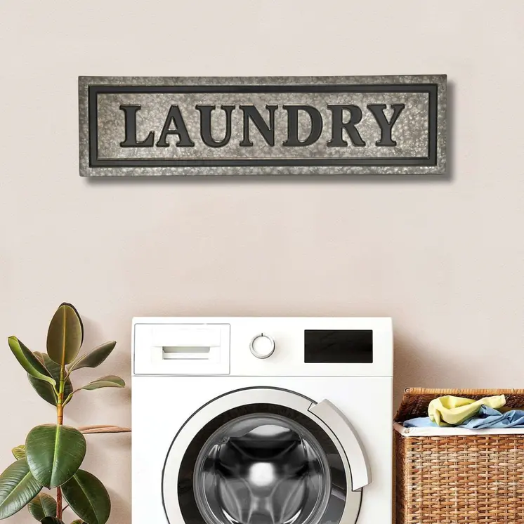 10" X 36" Gray Laundry Galvanized Metal Wall Decor