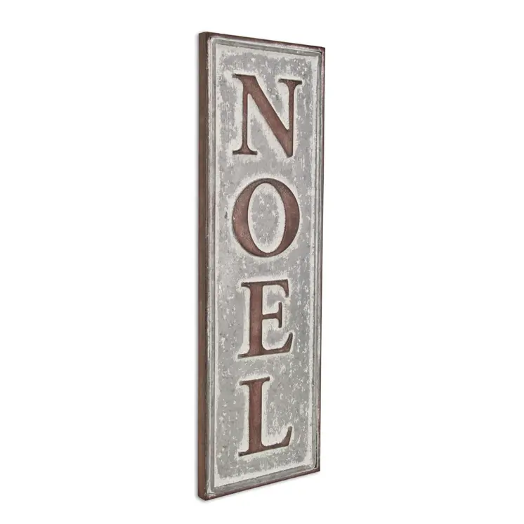 19" X 6" Gray and Brown Christmas Handcrafted Noel Metal Wall Decor