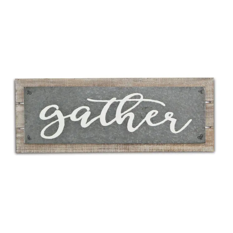 10" X 25" Brown and Gray Gather Wood and Metal Wall Decor