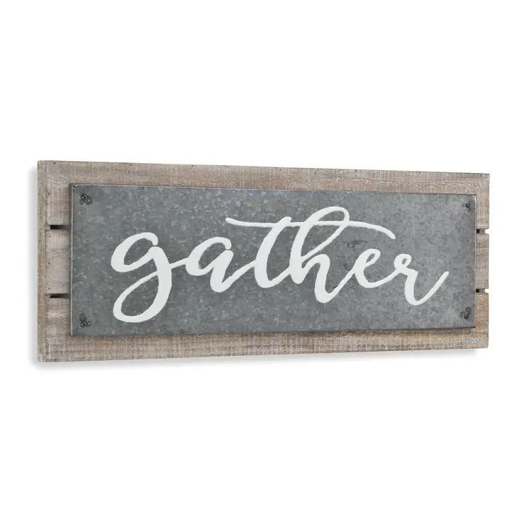 10" X 25" Brown and Gray Gather Wood and Metal Wall Decor