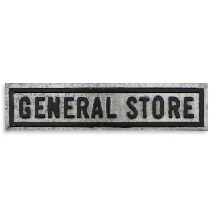 9" X 37" Gray and Black General Store Galvanized Metal Wall Decor