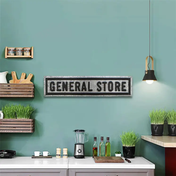 9" X 37" Gray and Black General Store Galvanized Metal Wall Decor