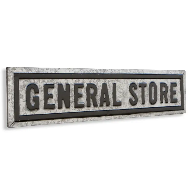 9" X 37" Gray and Black General Store Galvanized Metal Wall Decor