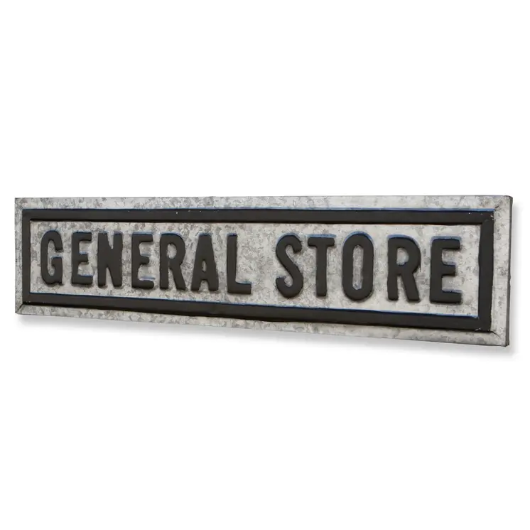 9" X 37" Gray and Black General Store Galvanized Metal Wall Decor