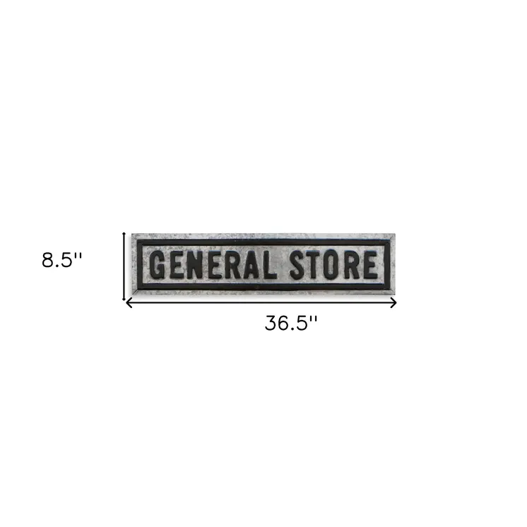 9" X 37" Gray and Black General Store Galvanized Metal Wall Decor