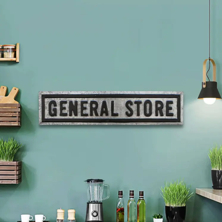 9" X 37" Gray and Black General Store Galvanized Metal Wall Decor