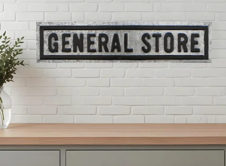9" X 37" Gray and Black General Store Galvanized Metal Wall Decor