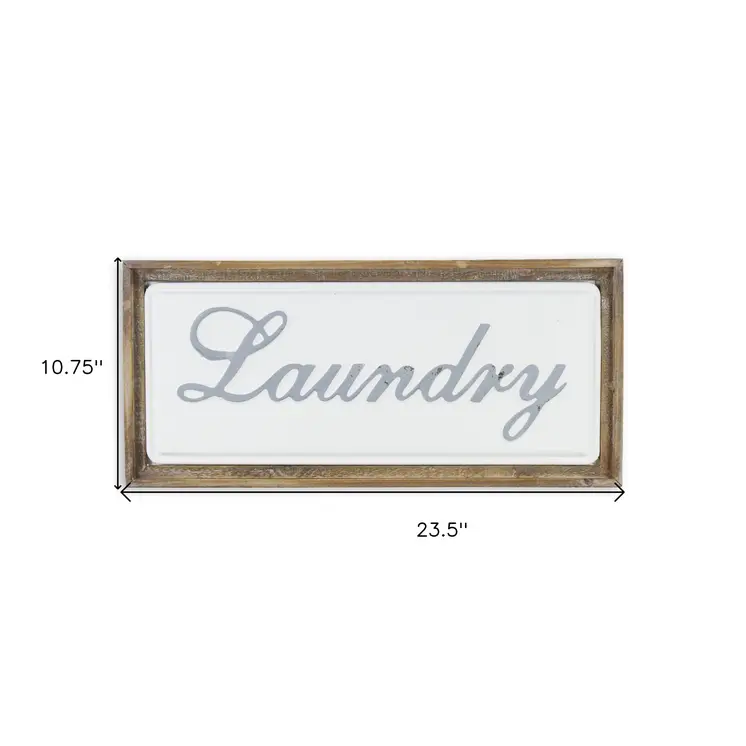 11" X 24" Brown and White Laundry Wood and Metal Wall Decor