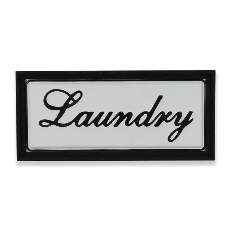 11" X 24" Black and White Handcrafted Laundry Metal Wall Decor
