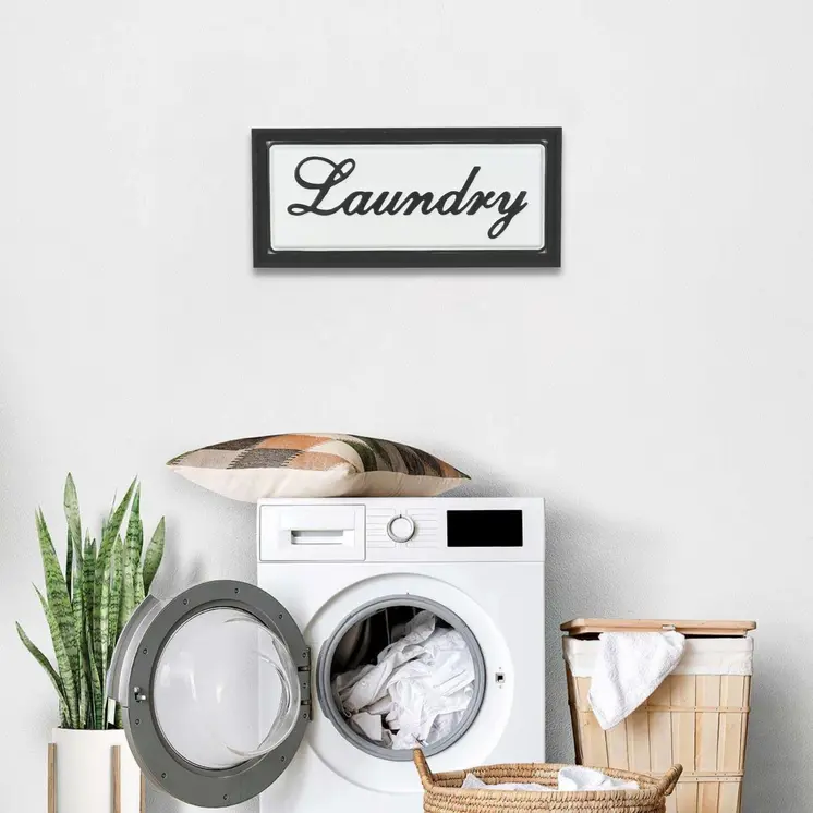 11" X 24" Black and White Handcrafted Laundry Metal Wall Decor