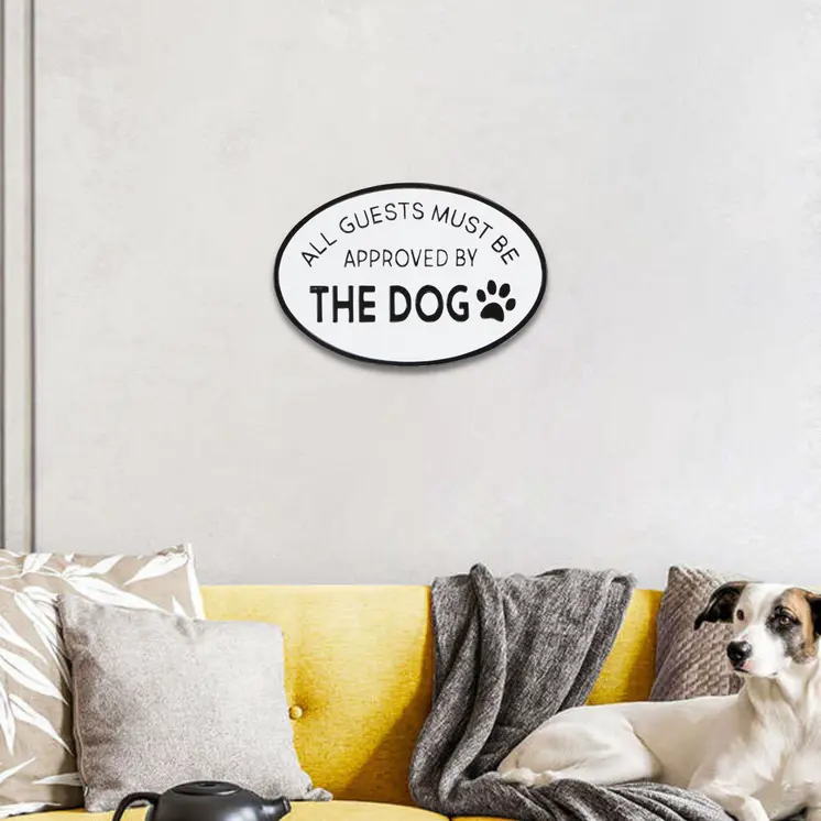 19" Black and White All Guests Approved By The Dog Metal Hanging Text Wall Decor