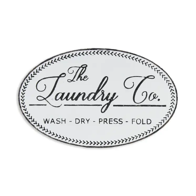 14" X 22" White And Dark Gray The Laundry Co Metal Oval Wall Decor