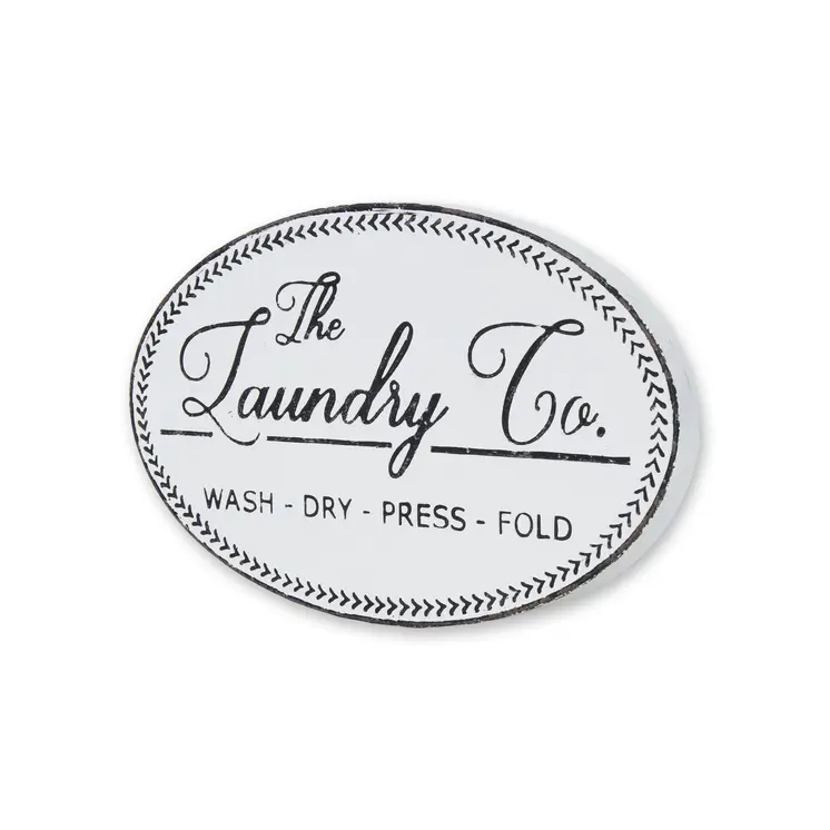 14" X 22" White And Dark Gray The Laundry Co Metal Oval Wall Decor
