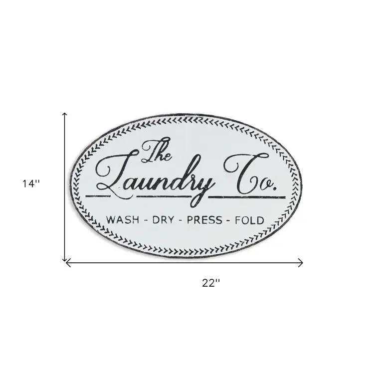 14" X 22" White And Dark Gray The Laundry Co Metal Oval Wall Decor
