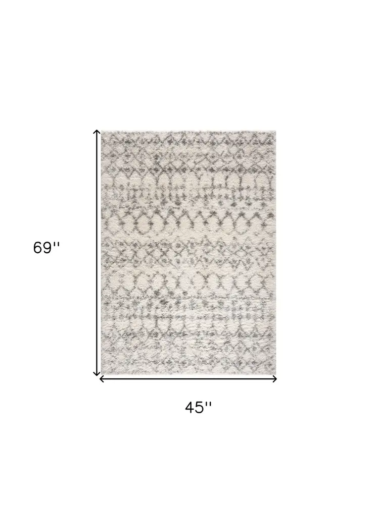 4' X 6' Gray and Ivory Southwestern Shag Power Loom Area Rug