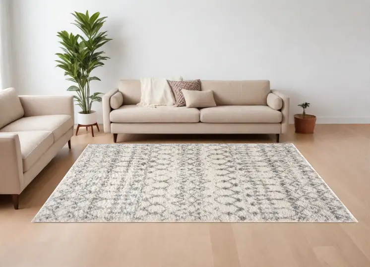 8' X 11' Gray and Ivory Southwestern Shag Power Loom Area Rug