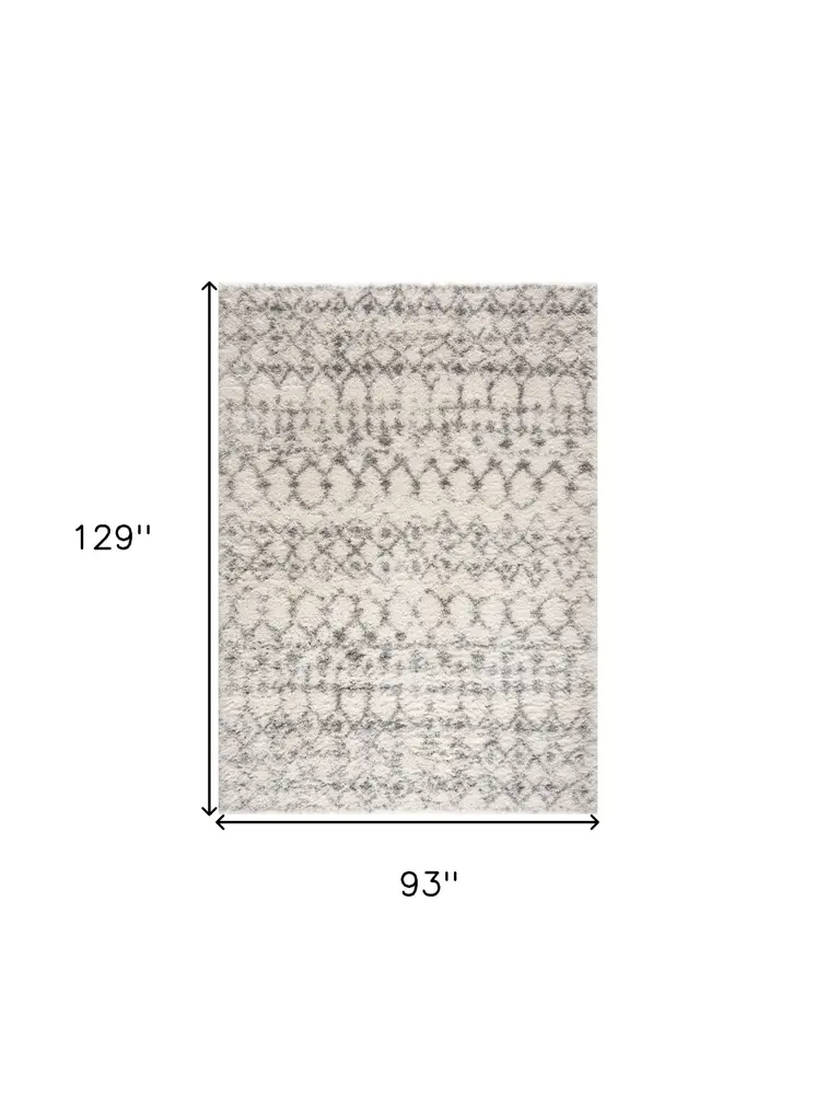 8' X 11' Gray and Ivory Southwestern Shag Power Loom Area Rug