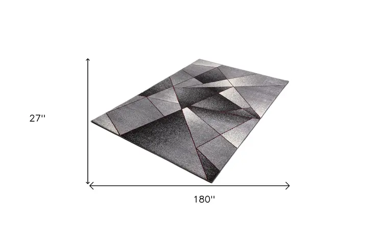 15' Gray And Ivory Geometric Shag Runner Rug