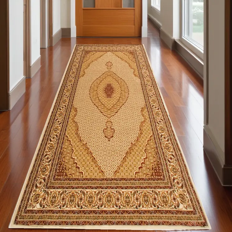 10' Beige And Ivory Oriental Runner Rug