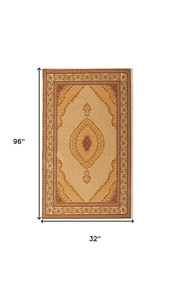 8' Beige And Ivory Oriental Runner Rug