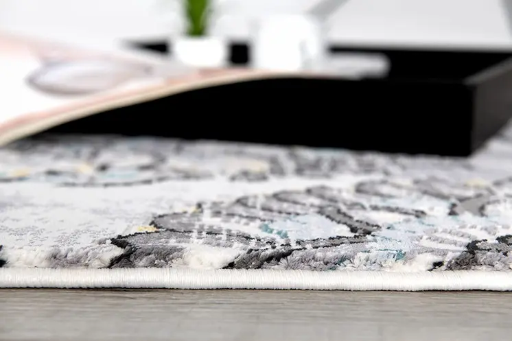 20' Gray And Ivory Floral Shag Runner Rug