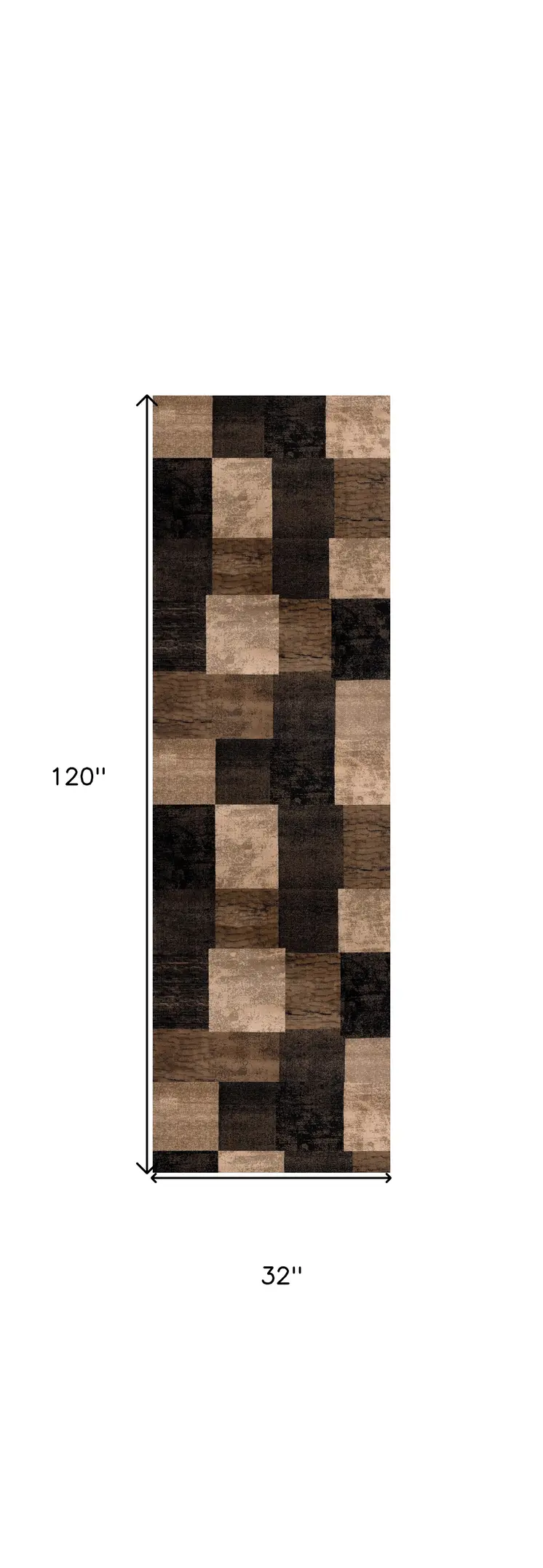 10' Brown Black and Tan Geometric Power Loom Runner Rug