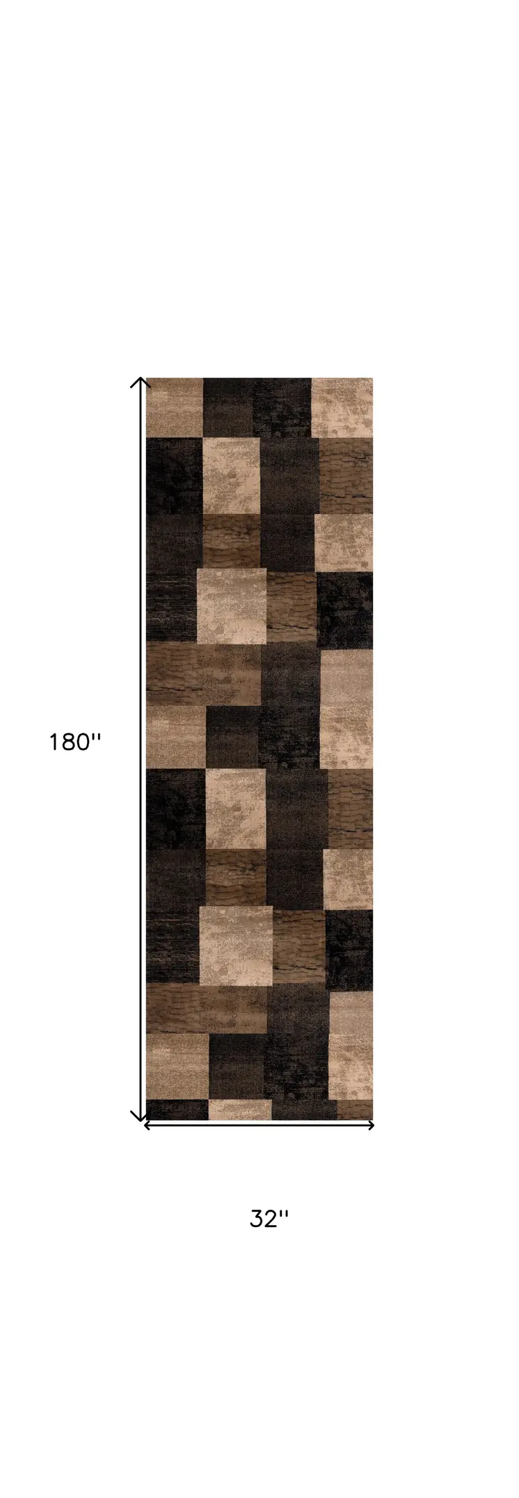 15' Brown Black and Tan Geometric Power Loom Runner Rug
