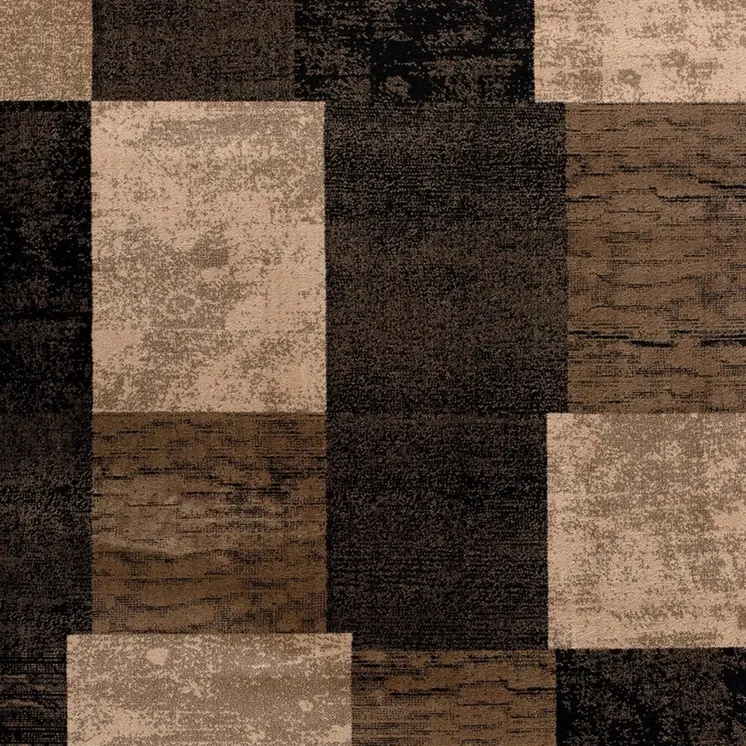 15' Brown Black and Tan Geometric Power Loom Runner Rug