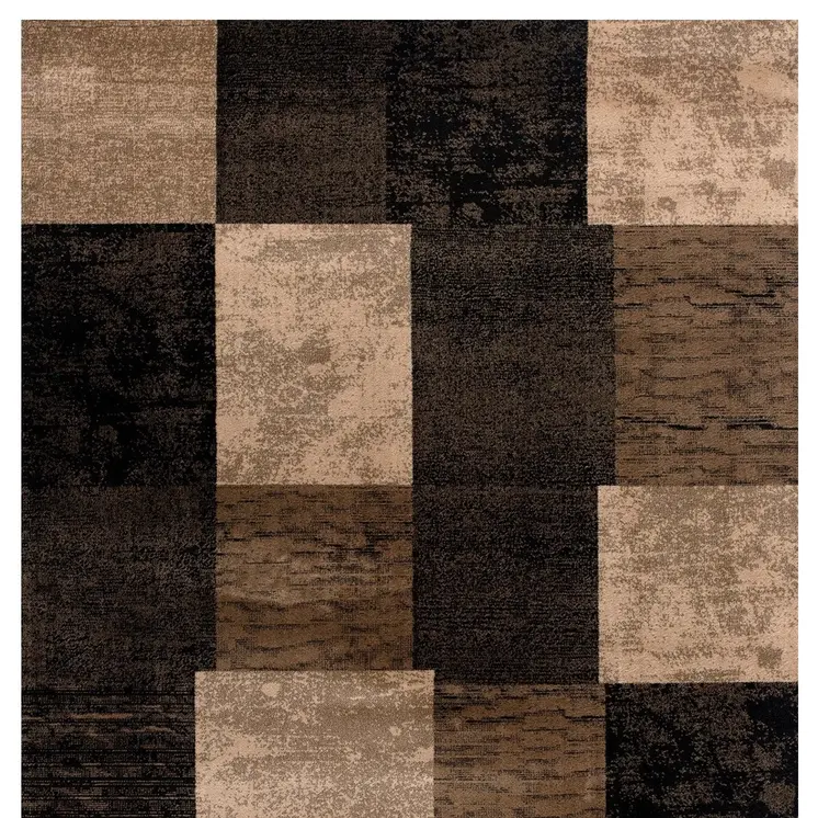 20' Brown Black and Tan Geometric Power Loom Runner Rug