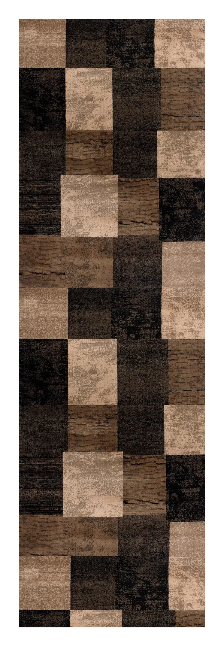 8' Brown Black and Tan Geometric Power Loom Runner Rug