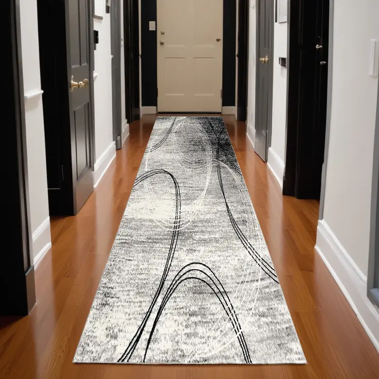13' Gray And Ivory Abstract Shag Runner Rug