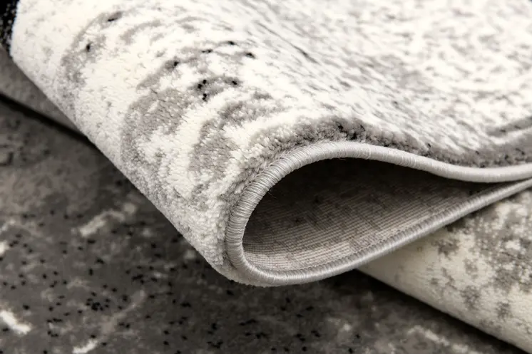 13' Gray and Ivory Damask Power Loom Distressed Runner Rug