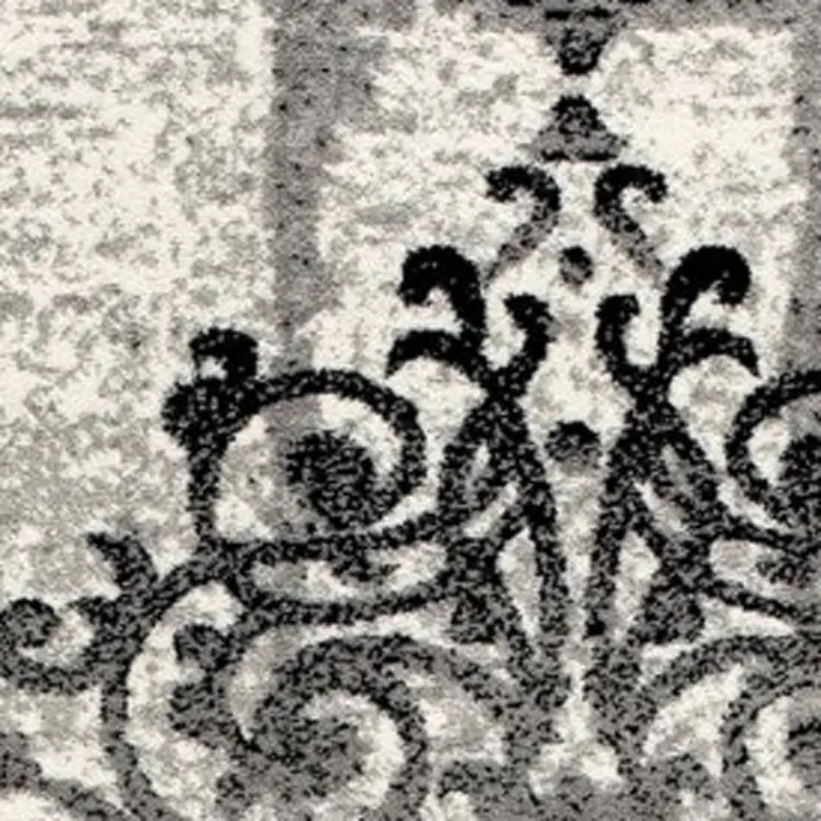 8' Gray and Ivory Damask Power Loom Runner Rug