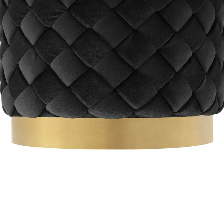 15" Black Velvet And Gold Round Ottoman