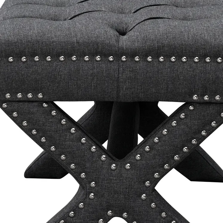 20" Gray Linen Tufted Ottoman