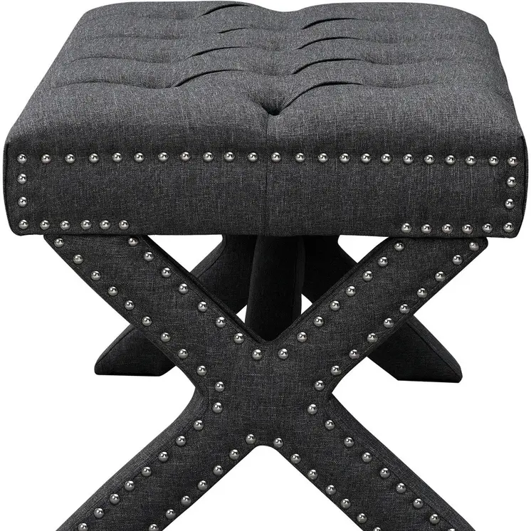 20" Gray Linen Tufted Ottoman