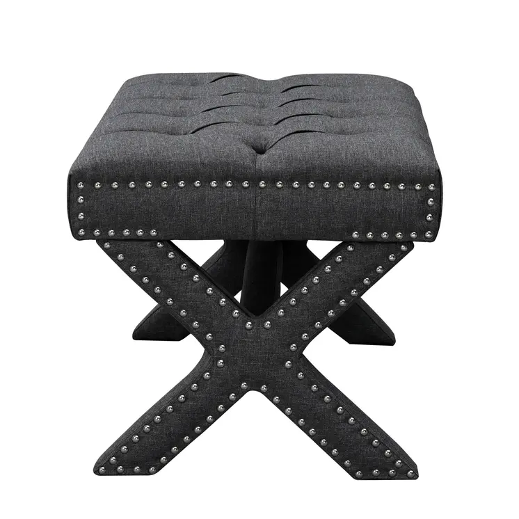 20" Gray Linen Tufted Ottoman