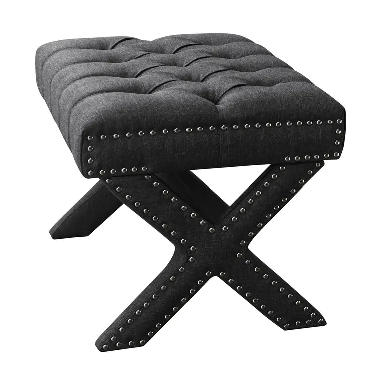 20" Gray Linen Tufted Ottoman