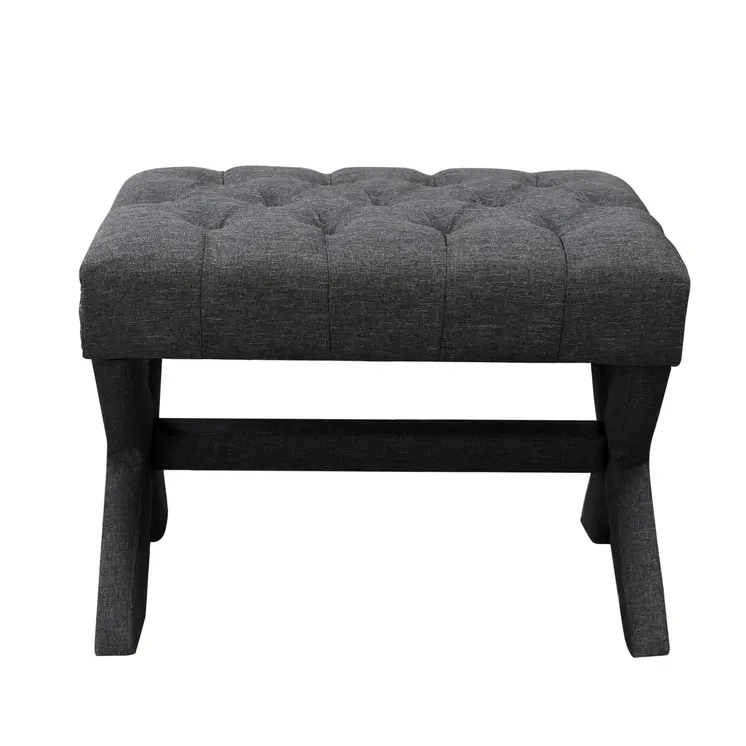 20" Gray Linen Tufted Ottoman