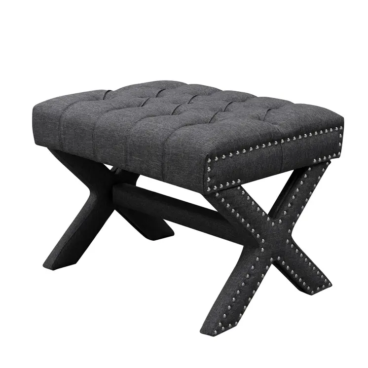 20" Gray Linen Tufted Ottoman