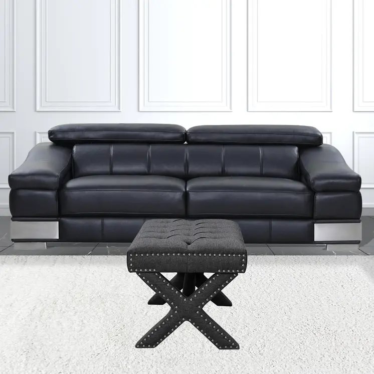 20" Gray Linen Tufted Ottoman
