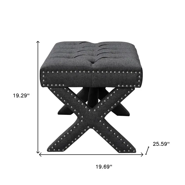 20" Gray Linen Tufted Ottoman