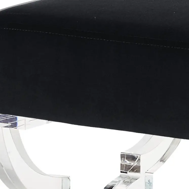18" Black Velvet And Clear Ottoman