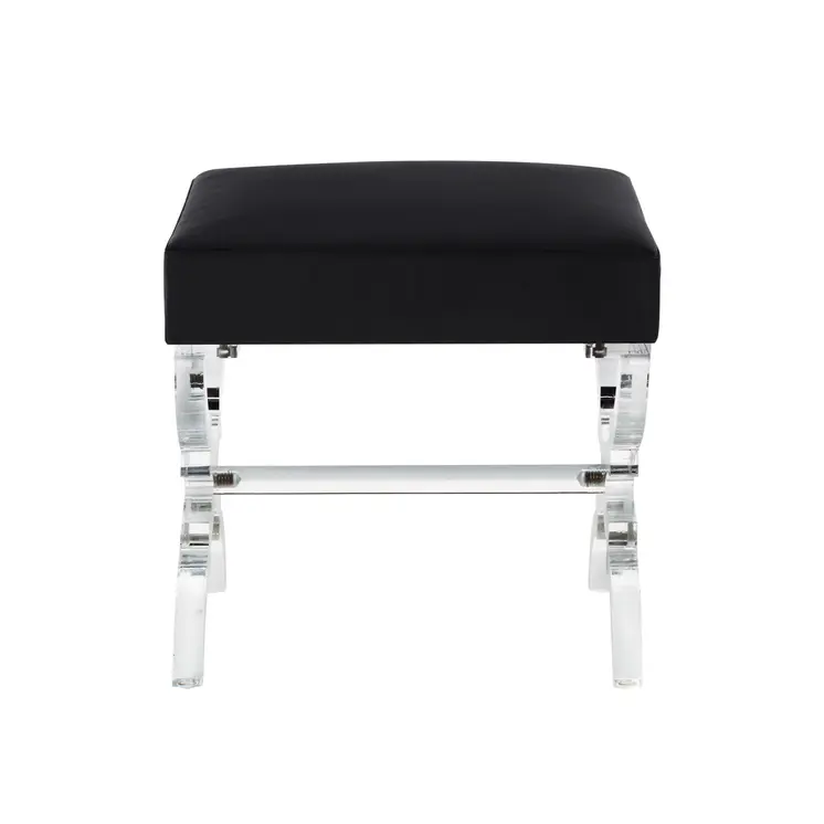 18" Black Velvet And Clear Ottoman