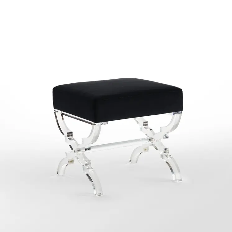 18" Black Velvet And Clear Ottoman