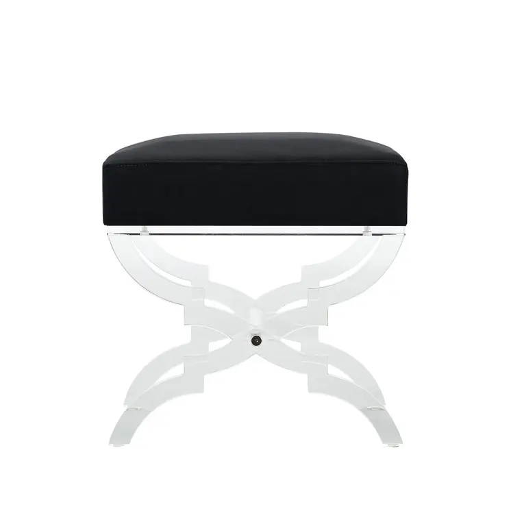 18" Black Velvet And Clear Ottoman