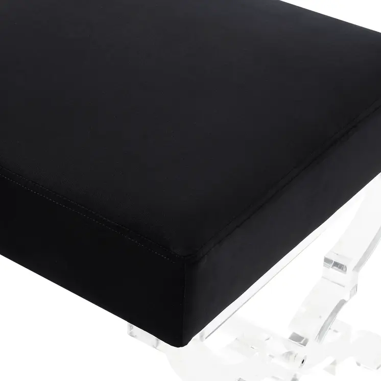 18" Black Velvet And Clear Ottoman