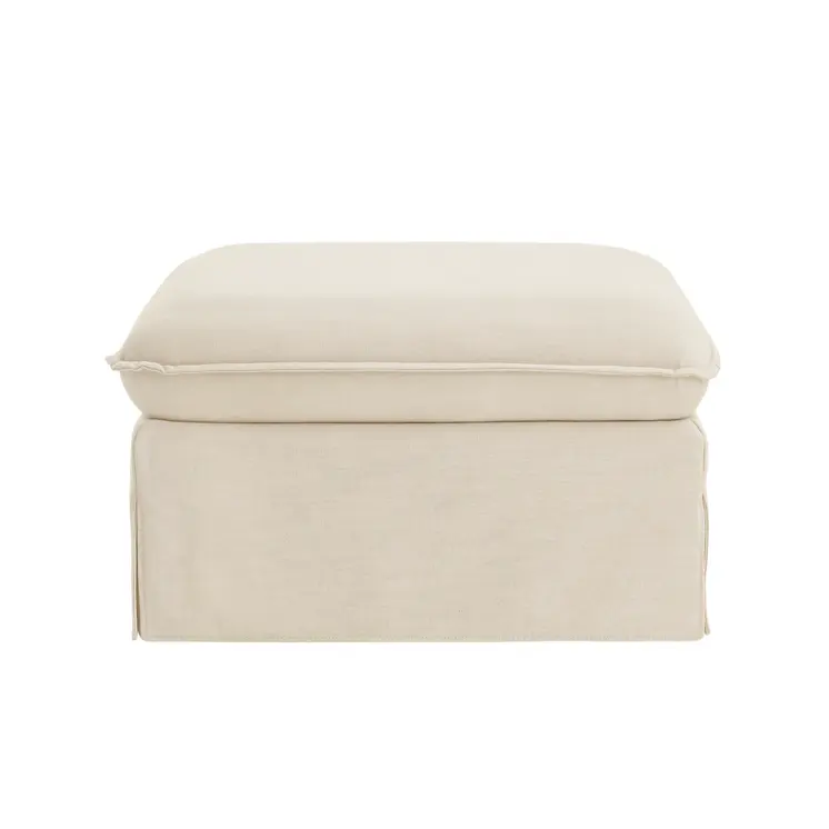 27" Beige Linen Ottoman