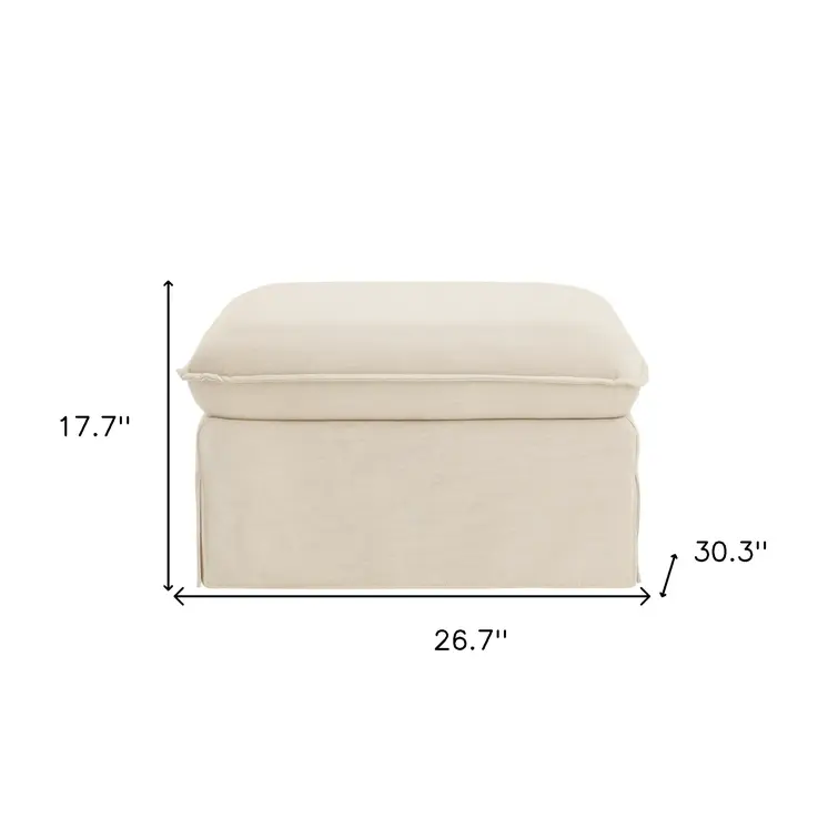 27" Beige Linen Ottoman